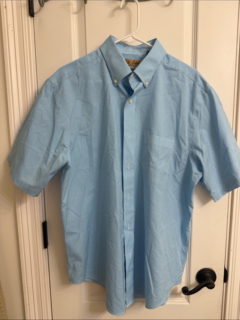Roundtree & Yorke Light Blue Micro-Checked Short Sleeve Button-Down Shirt